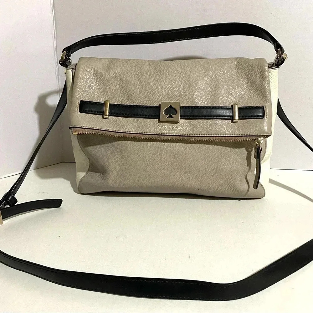 Kate spade grey white black leather satchel handbag
